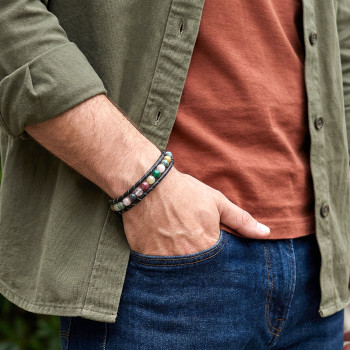 6mm Çakra Akik Taşlı Deri Kordon Ve Zamak Kilit Bileklik