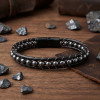 6mm Hematit Taşlı Deri Kordon Ve Çelik Bileklik