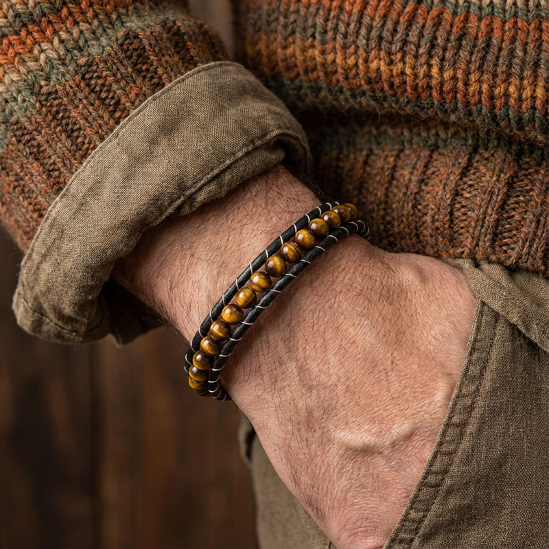 6mm Kaplangözü Deri Kordon ve Çelik Erkek Bileklik 6mm Kaplangözü Deri Kordon ve Çelik Erkek Bileklik