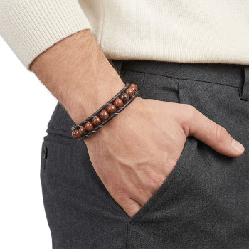 8mm Mahogany Obsidian Natural Stone and Leather Men's Bracelet 8mm Mahogany Obsidian Natural Stone and Leather Men's Bracelet