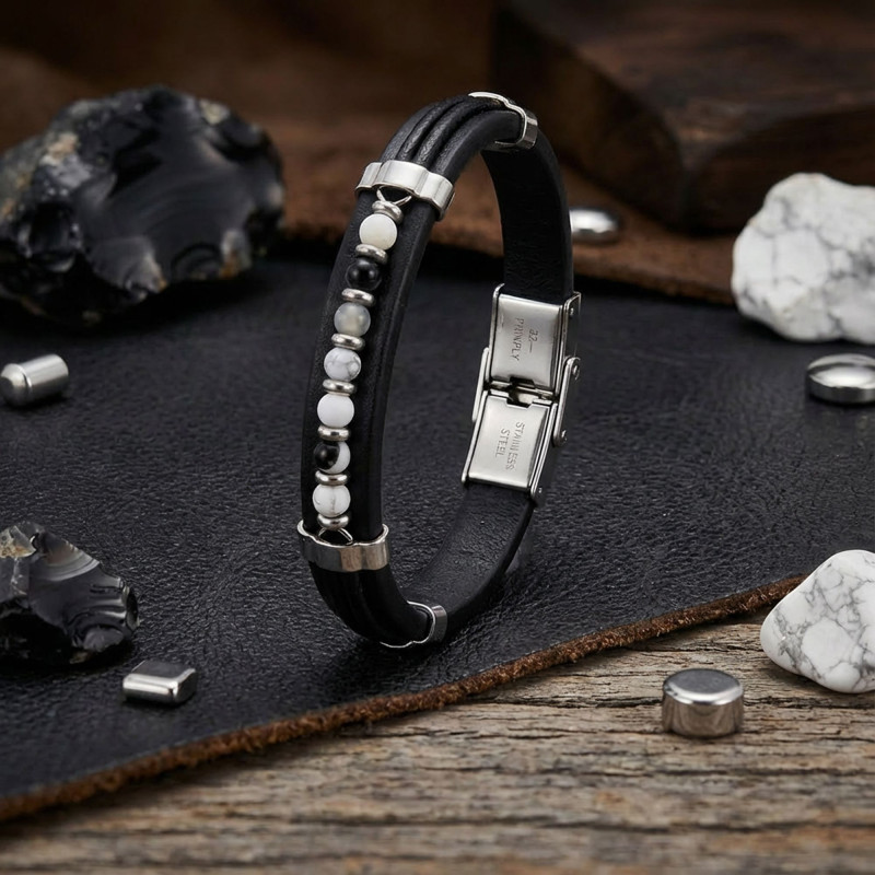 Akik Damarlı Taşlı Deri Bileklik Akik Damarlı Taşlı Deri Bileklik