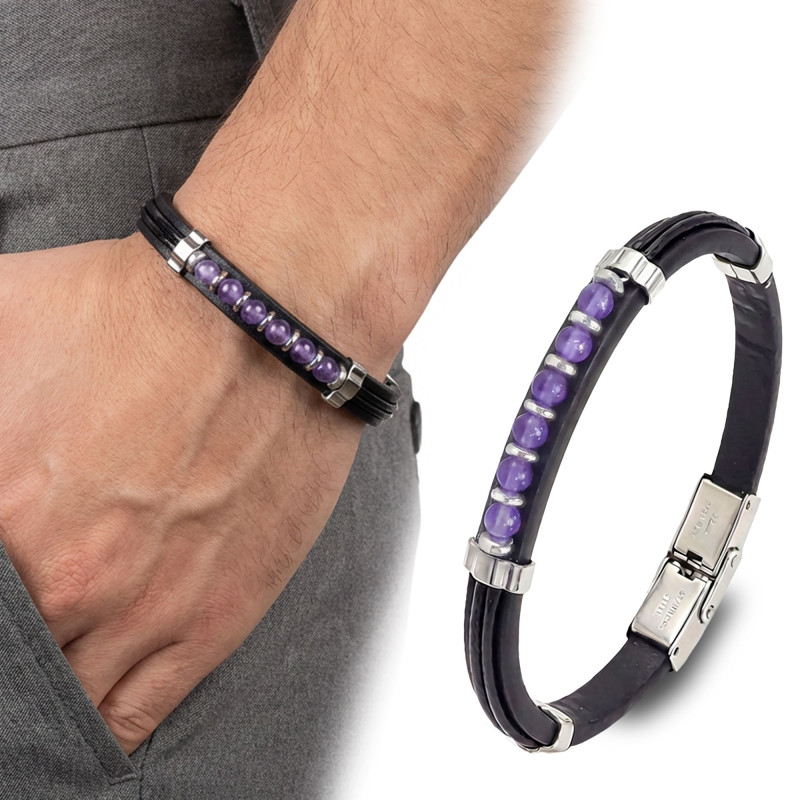 Ametist Taşlı Deri Bileklik Ametist Taşlı Deri Bileklik