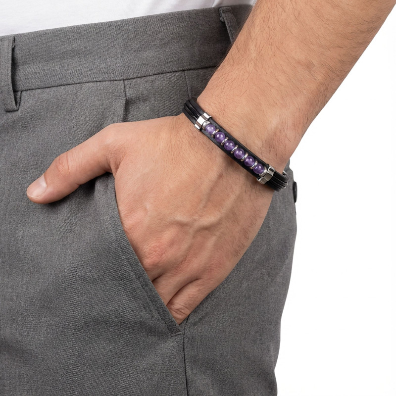 Ametist Taşlı Deri Bileklik Ametist Taşlı Deri Bileklik