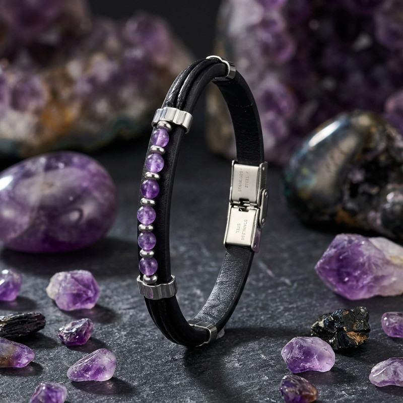 Ametist Taşlı Deri Bileklik Ametist Taşlı Deri Bileklik