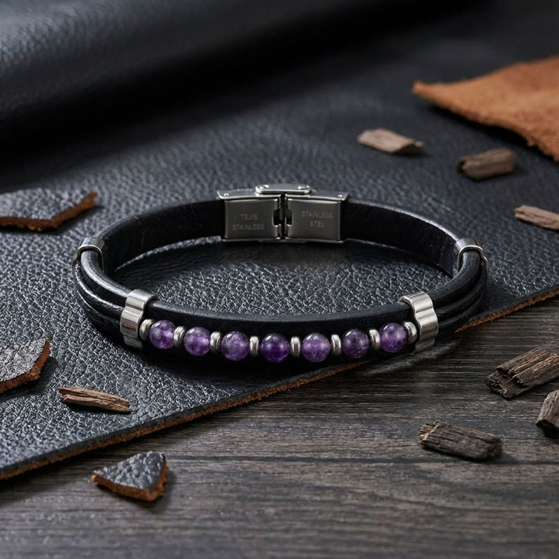 Ametist Taşlı Deri Bileklik Ametist Taşlı Deri Bileklik