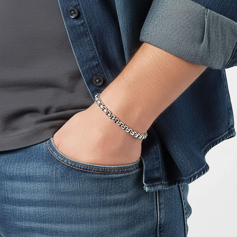 Arnavut Çelik Zincir Bileklik 6mm Yuvarlak