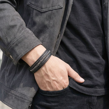 White Hematite and Multi-Layer Leather Bracelet