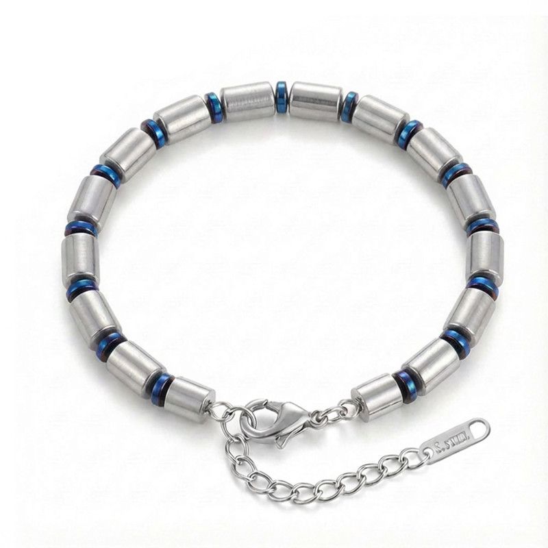 Boru Gümüş Renk Hematit Ayarlanabilir Çelik Zincir Bileklik