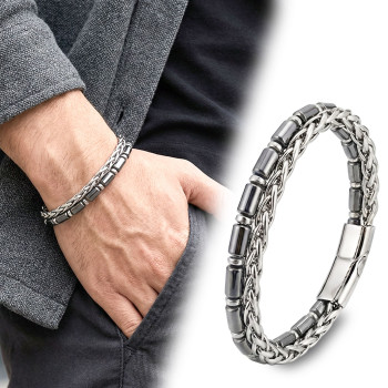 Boru Kesim Hematit Ve Çelik Zincir Bileklik