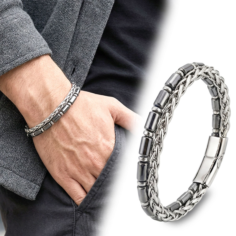 Boru Kesim Hematit Ve Çelik Zincir Bileklik Boru Kesim Hematit Ve Çelik Zincir Bileklik