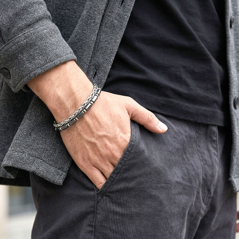 Boru Kesim Hematit Ve Çelik Zincir Bileklik Boru Kesim Hematit Ve Çelik Zincir Bileklik