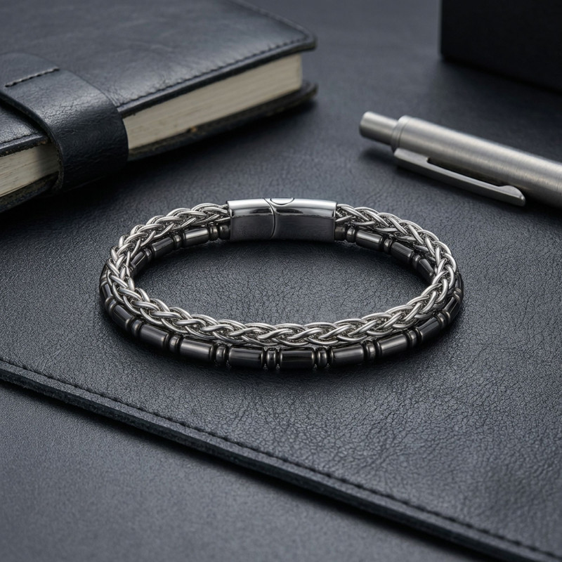 Boru Kesim Hematit Ve Çelik Zincir Bileklik Boru Kesim Hematit Ve Çelik Zincir Bileklik