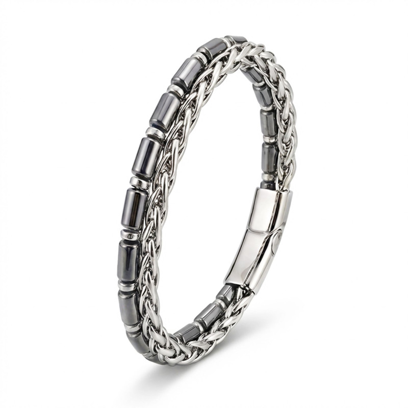 Boru Kesim Hematit Ve Çelik Zincir Bileklik Boru Kesim Hematit Ve Çelik Zincir Bileklik