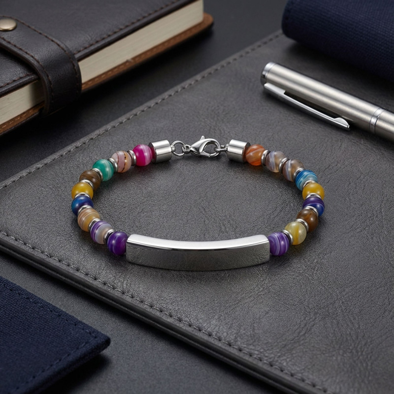 Çakra Doğaltaş Beyaz İsim Yazılabilir Ve Ayarlanabilir Çelik Zincir Bileklik