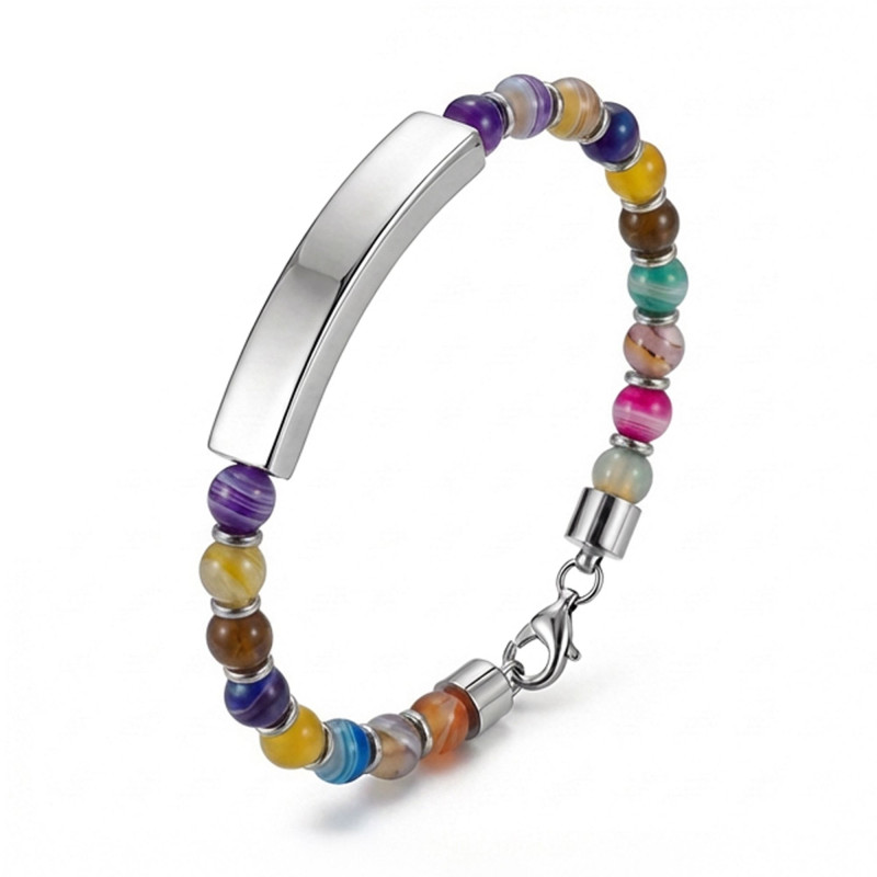 Çakra Doğaltaş Beyaz İsim Yazılabilir Ve Ayarlanabilir Çelik Zincir Bileklik