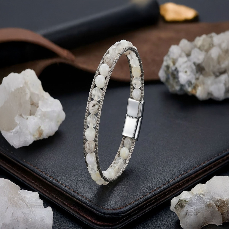 Çelik Halat Ve Ay Taşı Doğaltaş Bileklik