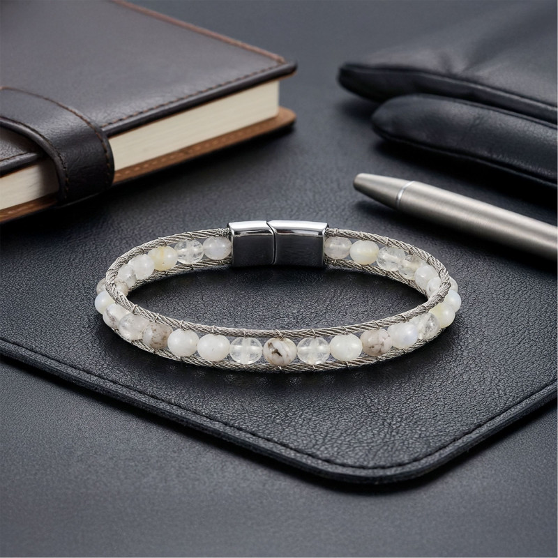 Çelik Halat Ve Ay Taşı Doğaltaş Bileklik