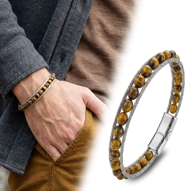 Çelik Halat Ve Kaplan Gözü Doğaltaş Bileklik