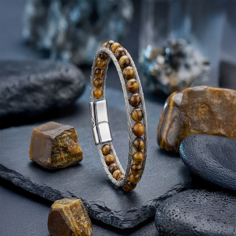 Çelik Halat Ve Kaplan Gözü Doğaltaş Bileklik