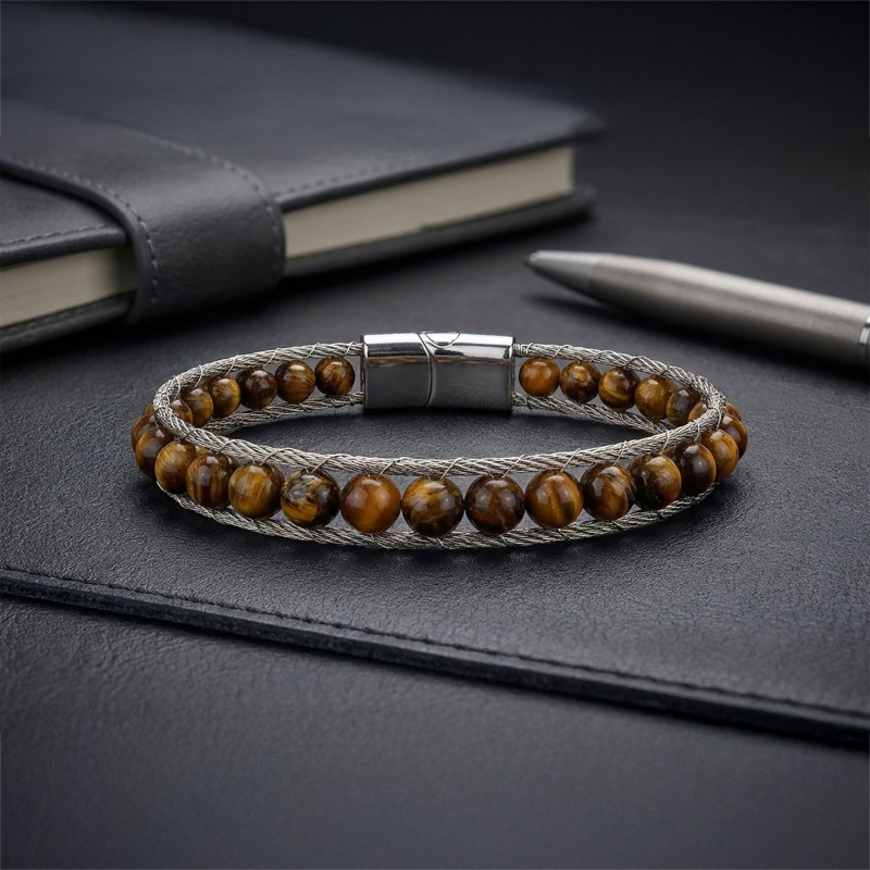 Çelik Halat Ve Kaplan Gözü Doğaltaş Bileklik