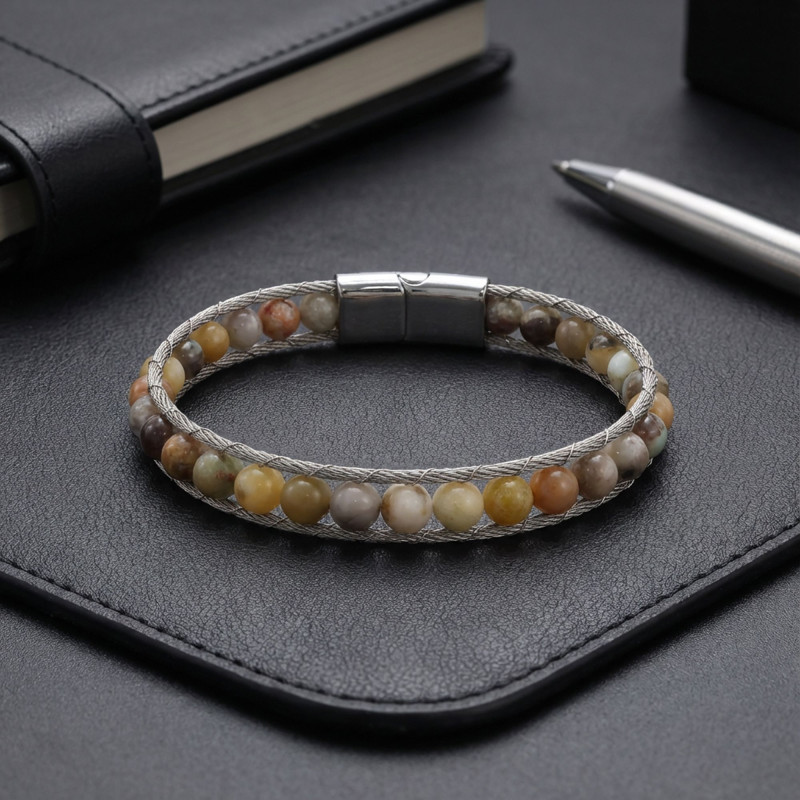 Çelik Halat Ve Yemen Akik Doğaltaş Bileklik Çelik Halat Ve Yemen Akik Doğaltaş Bileklik