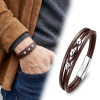 Steel Ball and Brown Leather Bracelet