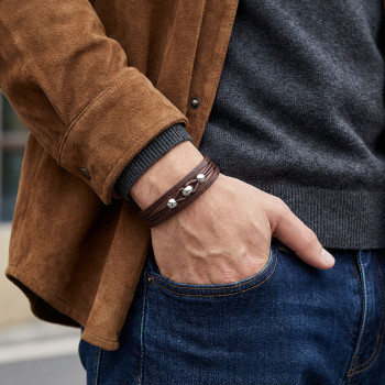 Steel Ball and Brown Leather Bracelet Steel Ball and Brown Leather Bracelet