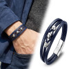Steel Ball and Navy Blue Leather Bracelet