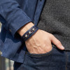 Steel Ball and Navy Blue Leather Bracelet