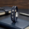 Steel Ball and Navy Blue Leather Bracelet