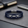 Steel Ball and Navy Blue Leather Bracelet