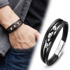 Steel Bead and Black Leather Men's Bracelet