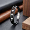 Steel Bead and Black Leather Men's Bracelet