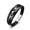 Steel Bead and Black Leather Men's Bracelet