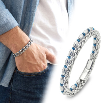 Çelik Zincirli Gümüş Arpa Ve Mavi Hematit Bileklik