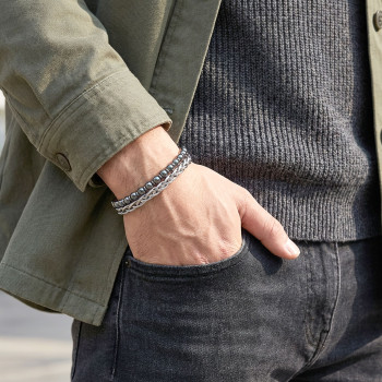 Çelik Zincirli Hematit Ve Silver Hematit Bileklik
