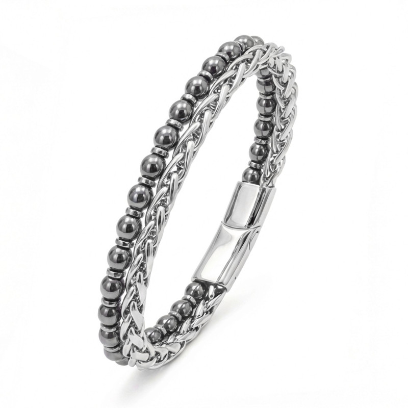 Çelik Zincirli Hematit Ve Silver Hematit Bileklik Çelik Zincirli Hematit Ve Silver Hematit Bileklik