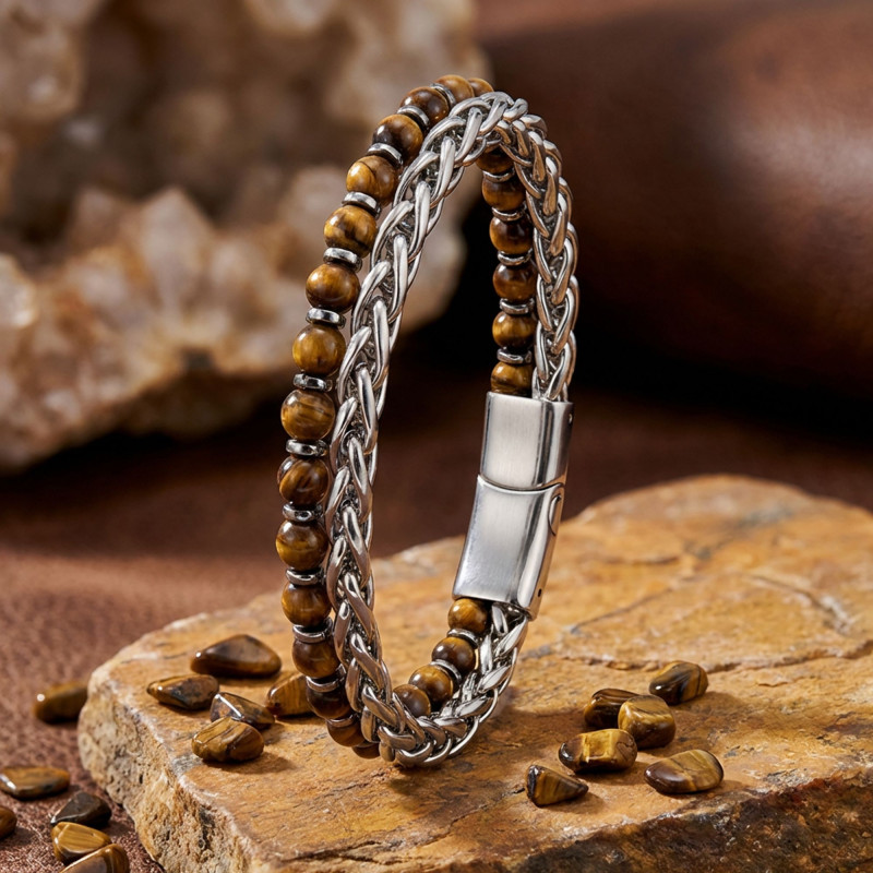 Çelik Zincirli Kaplan Gözü Ve Hematit Bileklik