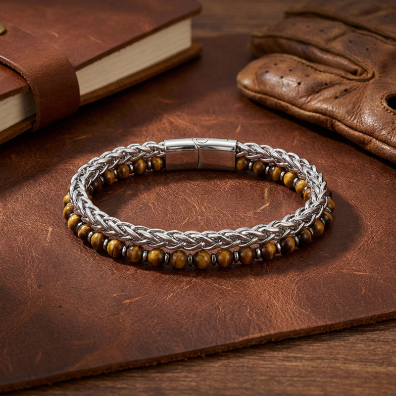 Çelik Zincirli Kaplan Gözü Ve Hematit Bileklik Çelik Zincirli Kaplan Gözü Ve Hematit Bileklik