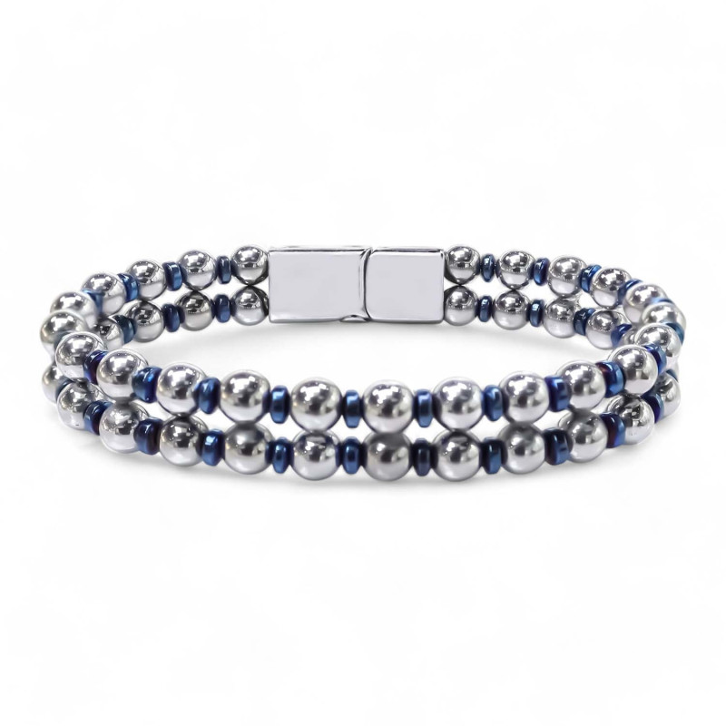 Çift Gümüş Ve Mavi Renk Hematit Çelik Bileklik