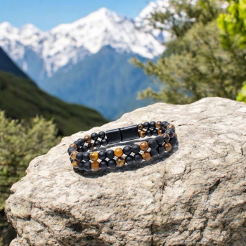 Çift Oniks Ve Kaplangözü Çelik Bileklik