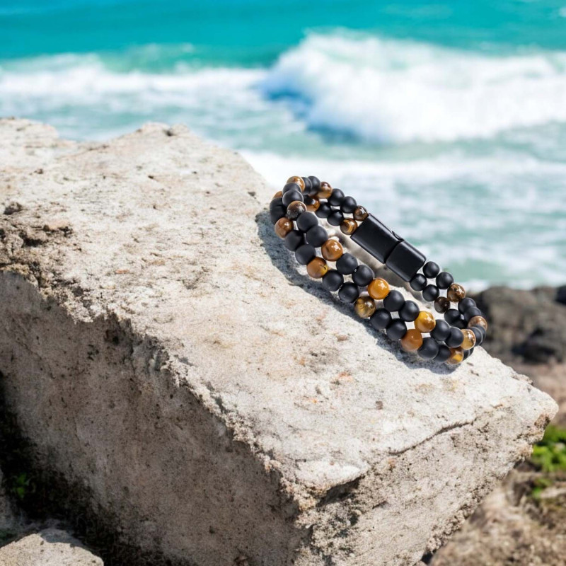 Çift Oniks Ve Kaplangözü Çelik Bileklik Çift Oniks Ve Kaplangözü Çelik Bileklik