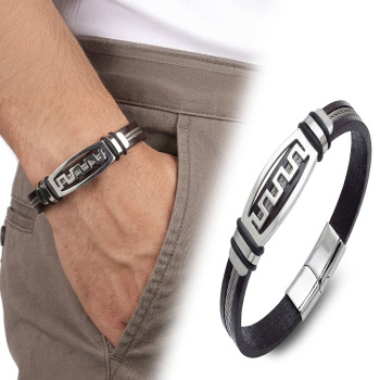 Deri Kordonlu Çelik Halatlı Erkek Bileklik