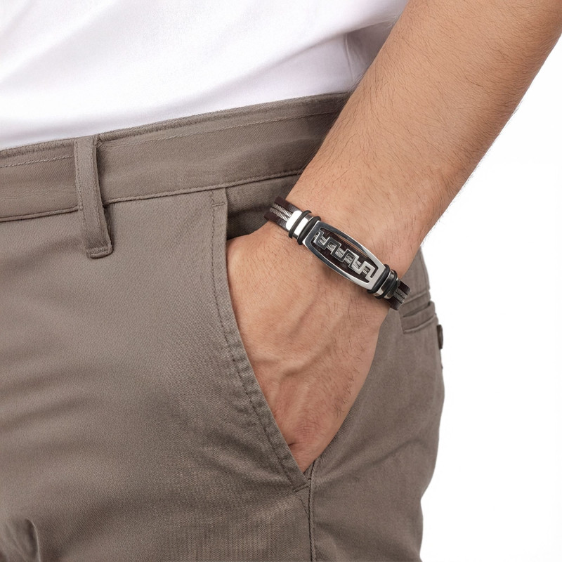 Deri Kordonlu Çelik Halatlı Erkek Bileklik