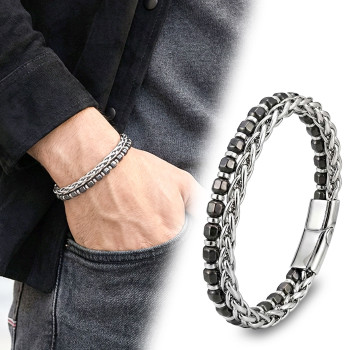 Elmas Kesim Hematit Ve Çelik Zincir Bileklik