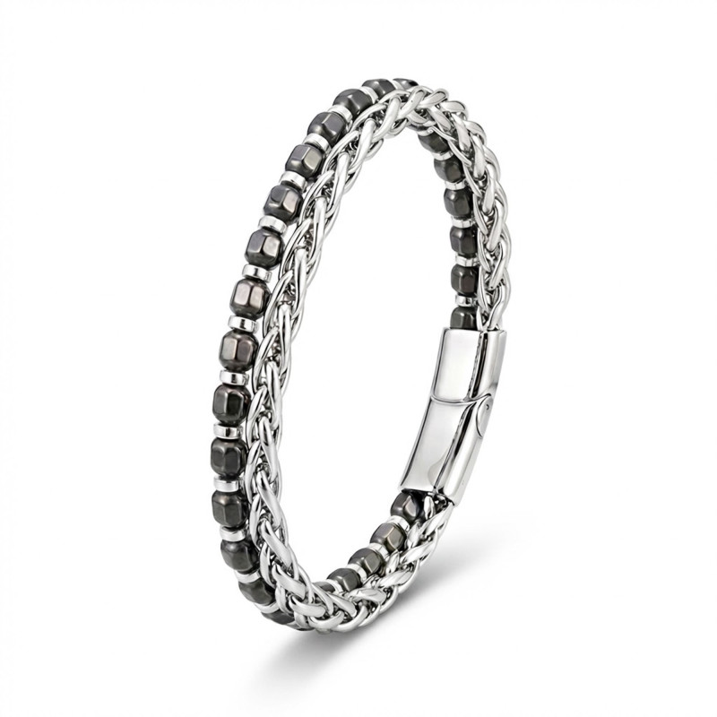 Elmas Kesim Hematit Ve Çelik Zincir Bileklik