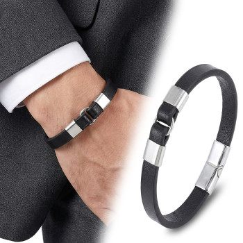 Erkek Beyaz Çelik Ve Deri Bileklik