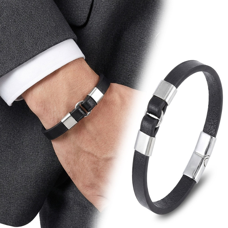 Erkek Beyaz Çelik Ve Deri Bileklik Erkek Beyaz Çelik Ve Deri Bileklik