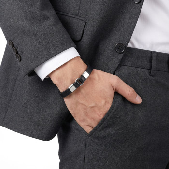 Erkek Beyaz Çelik Ve Deri Bileklik