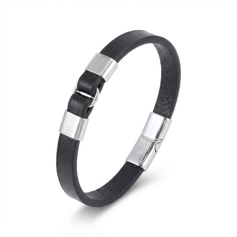 Erkek Beyaz Çelik Ve Deri Bileklik Erkek Beyaz Çelik Ve Deri Bileklik
